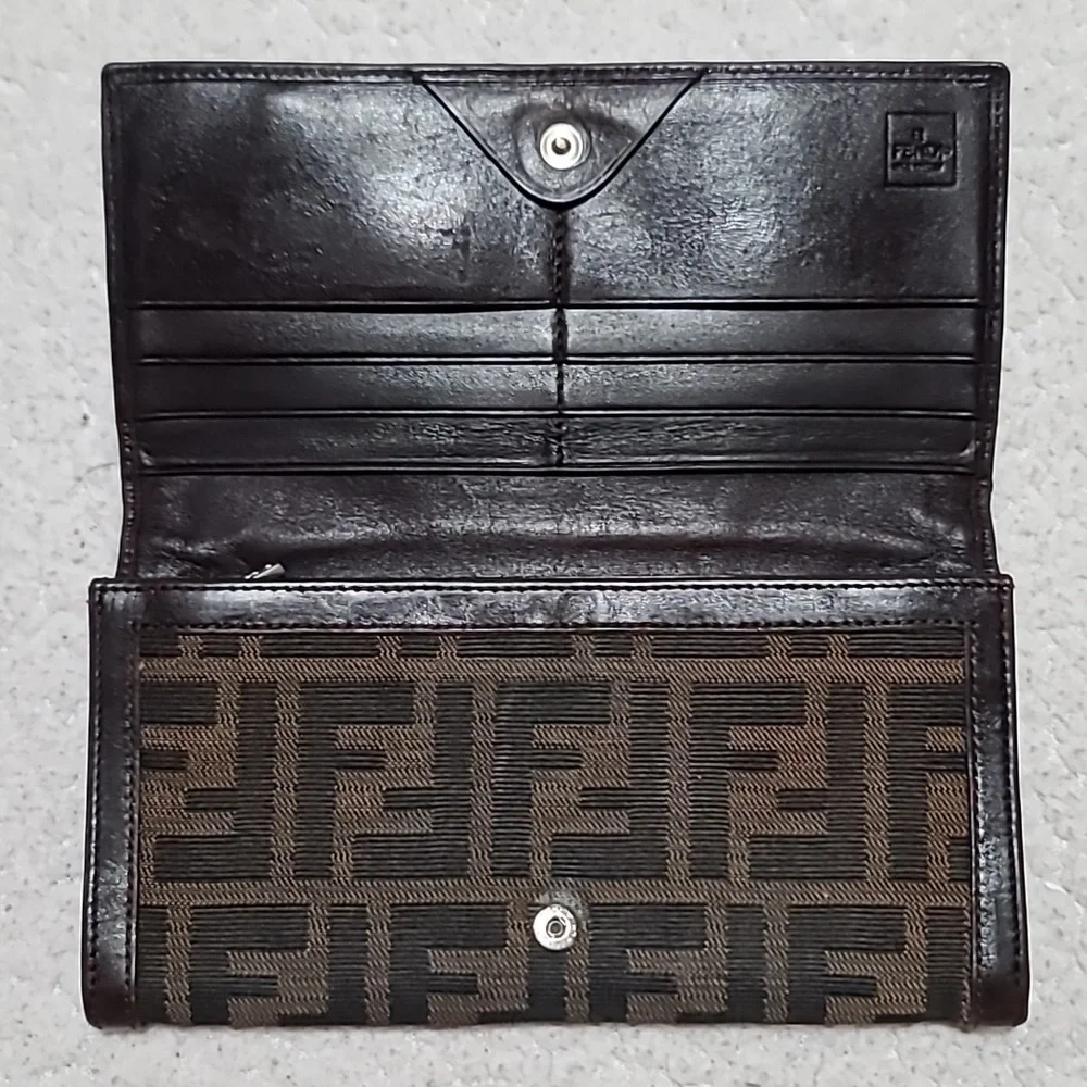 Fendi Zucca Canvas Leather Trimed Wallet Vintage - Picture 2 of 5